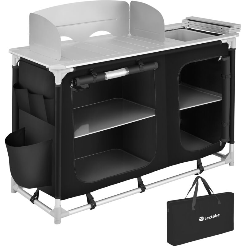 Tectake - Camping Kitchen 116x52x107cm - camping kitchen unit, camping kitchen stand, camping cooking table - black