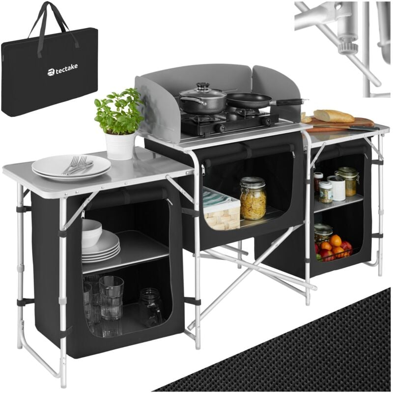 Camping Kitchen 172x52x104cm - camping kitchen unit, camping kitchen stand, camping cooking table - black