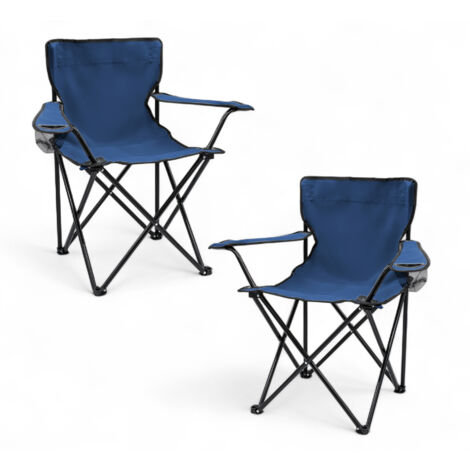 Camping Klappstuhl mit Getränkehalter 2er Set - blau - Campingstuhl klappbar mit Tragetasche - Stuhl faltbar für Festival Freizeit Garten Angler Sessel Belastbarkeit bis 100 kg