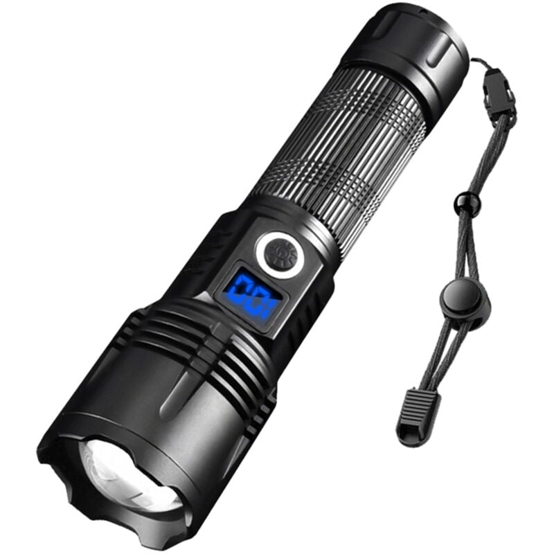 Camping, Lampe torche électrique, Source lumineuse, Lampe led, Affichage de puissance, Alliage d'aluminium, Étanchéité IPX6, Zoom télescopique