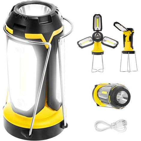 Camping Lantern, Portable LED Flashlight, 6 Modes, USB Powered, Ultra Bright 1000lm, Foldable, Waterproof, Suitable for Hiking, Camping, Fishing, Emergencies, Power Outages [Energy Class A+]