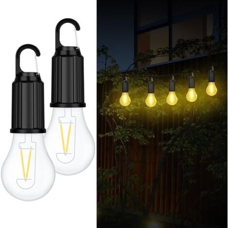 Camping Lantern, USB C Rechargeable Light Bulb, Warm White 3000K, 3 Modes, Camping Tent Light Bulb with Hook, Portable Rechargeable Lamp for Camping, Hiking, Adventure, Garden (2PCS)