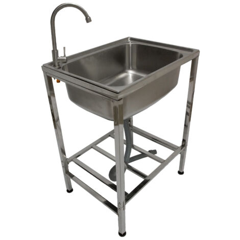 main image of "Camping Sink with Tap and Drainage Pipe Outdoor Stainless Steel Metal Wash Basin Free Standing Portable"