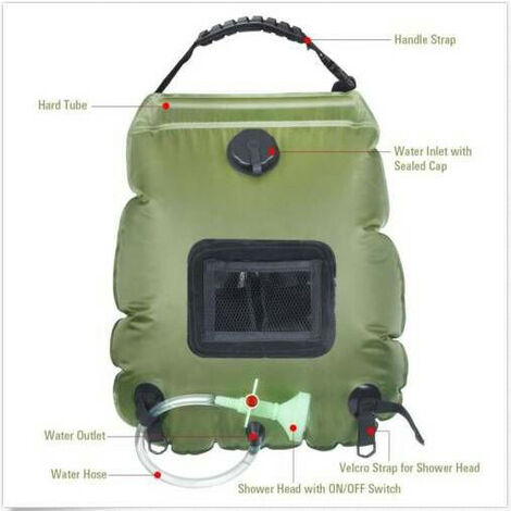 main image of "Camping Solar Shower Bag, 20L Travel Solar Heated Portable Hot Water with Thermometer, On / Off Switchable Shower Head, Capacity Tick"