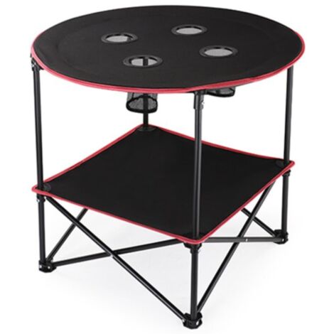 Camping Table, Lightweight and Portable, Round, High Load Capacity, Non-Slip, Foldable, 73/62/51 cm, Canvas/Aluminum Material, Black