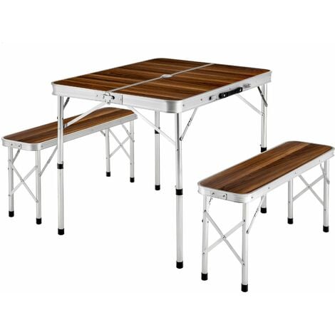 Camping table with 2 benches - folding table, trestle table, folding table and chairs - brown - braun