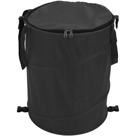 Camping Trash Can Large Capacity Portable Multifunctional 600D Oxford Cloth Pop Up Utility Container with Lid Black(S)