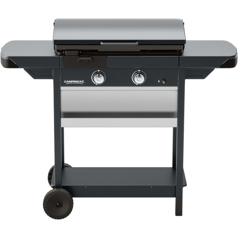 Plancha gaz sur chariot ex Plus - 2800 cm² - Plaque fonte émaillée avec couvercl