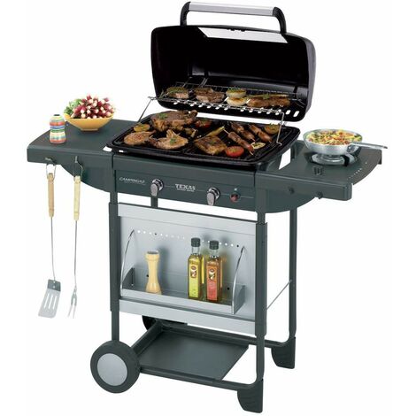 Barbecue A Gas America | 2+1 Bruciatori In Acciaio Inox | Area Cottura 68x34 Cm | Griglia Smaltata | Con Ruote