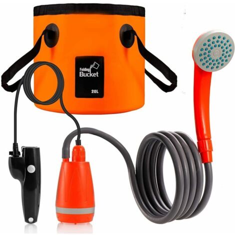 Campingdusche, tragbare Reise-Wanderdusche, wiederaufladbarer Akku, Duschkopf, Schlauchpumpe, Handbrause, Camperzelt, 12 V