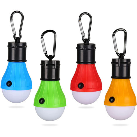 Campinglampe, 4 LED Campinglampe Laterne Zeltlampe Glühbirne Set, Notlicht mit Karabiner Wasserdicht Tragbare Camping Lantern LED für Camping, Abenteuer, Angeln, Notfall, Stromausfall - Mehrfarbig