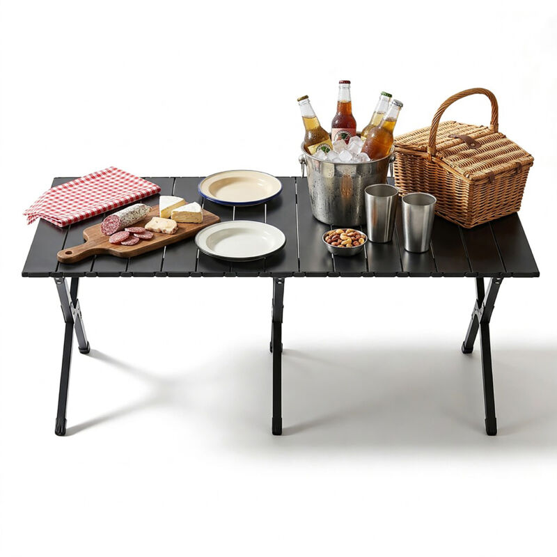 Relaxdays Campingtisch, Klappbar, Höhenverstellbar, Hxbxt, 44x120x60 Cm, Tragetasche, Wetterfest, Gartentisch, Schwarz