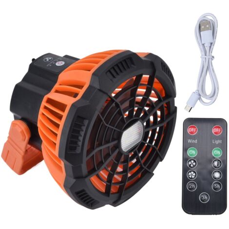 Campingventilator mit Licht, 180°-Drehung, praktischem Haken, USB-aufladbar, leiser Betrieb, 5 LEDs für Outdoor-Zelte