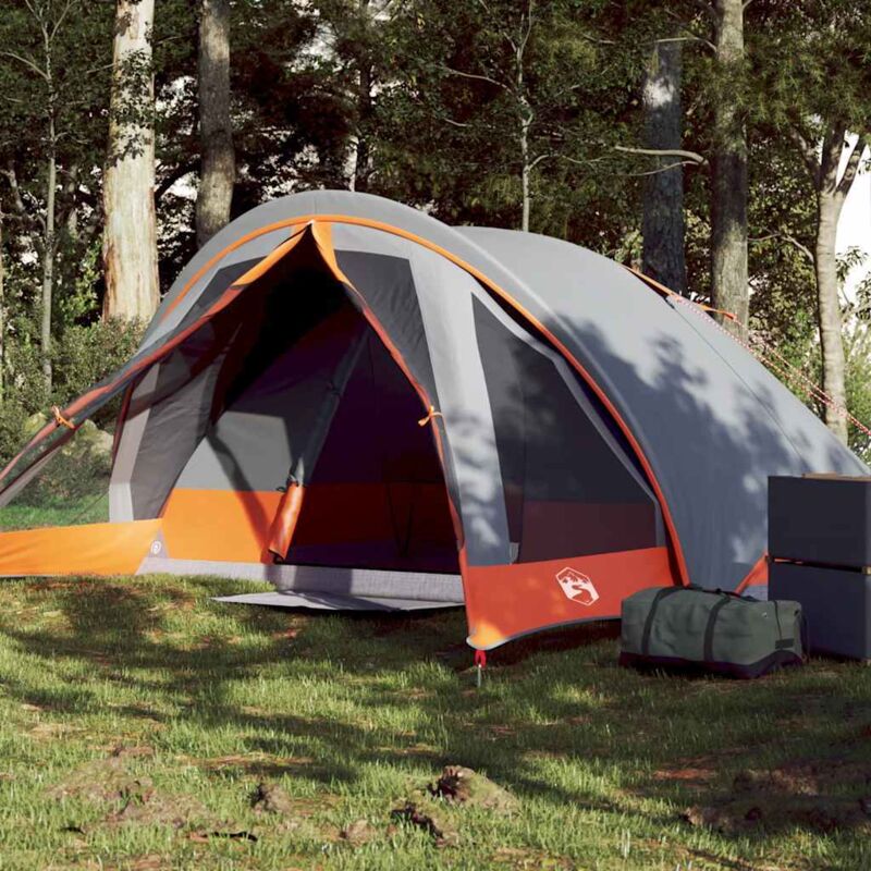 Vidaxl Campingzelt 4 Personen Grau Und Orange Wasserdicht