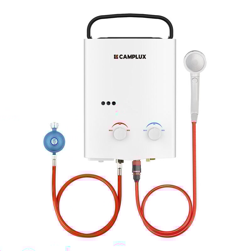 Camplux - Chauffe-eau à Gaz portables de 5L/min 10kW, Chauffe-eau instantanés au gaz propane/butane - AY132-DE - 50mbar - Blanc