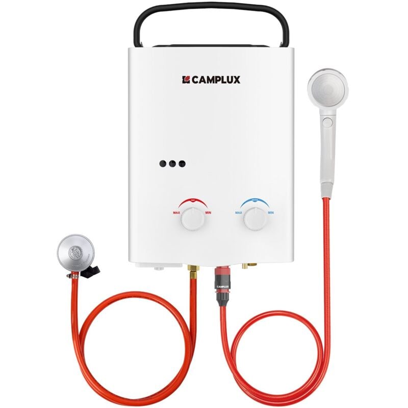 Camplux - Chauffe-eau à Gaz portables de 5L/min 10kW, Chauffe-eau instantanés au gaz propane/butane - AY132 - 30/37mbar - Blanc