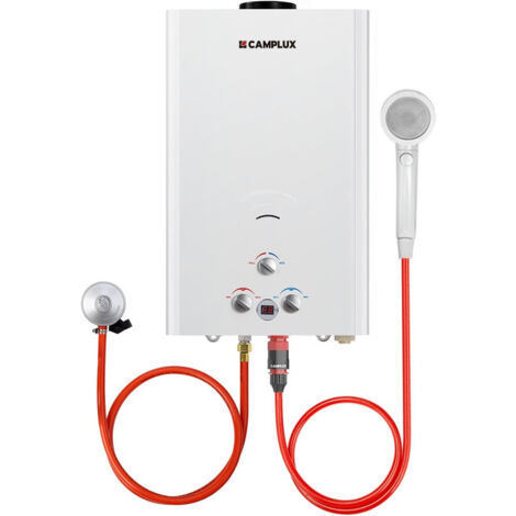 CAMPLUX BW422 Chauffe-eau à Gaz instantanés propane/butane 16L, Chauffe-eau à gaz extérieur 32KW Blanc pour les RV [Classe énergétique A] - 30/37mbar