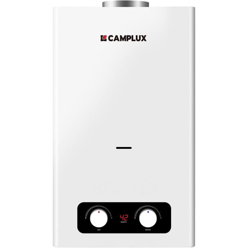 BY264 Chauffe-Eau à Gaz Indoor 10L/min, Butane (28-30 mbar)/ Propane (37 mbar), 3V, 20kW, pour Installation de Cuisine/Balcon [Classe énergétique a]