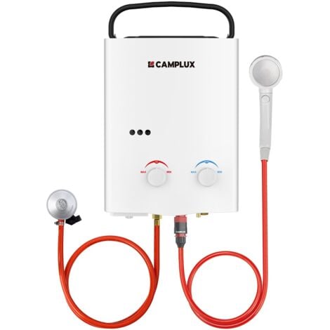 CAMPLUX Chauffe-eau à Gaz portables de 5L/min 10kW, Chauffe-eau instantanés au gaz propane/butane - AY132 - 30/37mbar - Blanc
