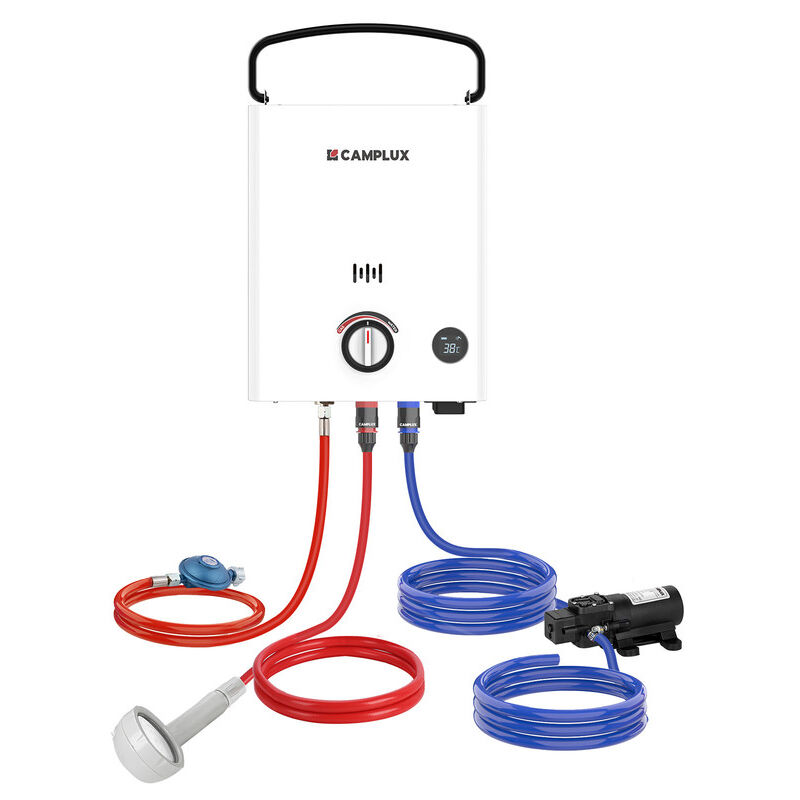 Camplux - First Série Chauffe-eau à Gaz 5L/min, Chauffe-eau instantanés au gaz propane/butane écran led - F5 Pro-DE - Butane/Propane (50 mbar) - Avec