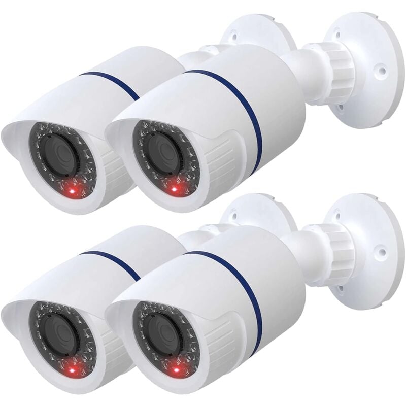 Caméra dôme factice factice simulée de sécurité CCTV intérieur extérieur avec une lumière LED, autocollant d'avertissement d'alerte de sécurité, 4