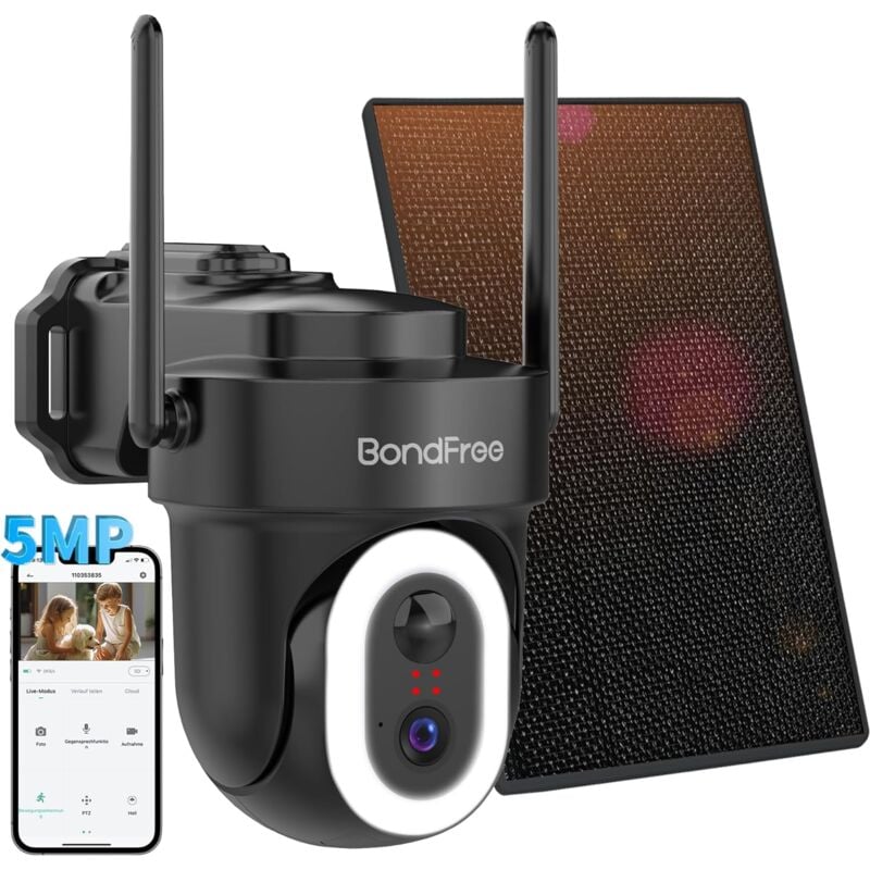 5mp Caméra Surveillance WiFi Extérieur sans Fil Solaire, Batteries/Panneau Solaire, Vision Nocturne Couleur, Audio-bidirectionnel, Caméra Solaire