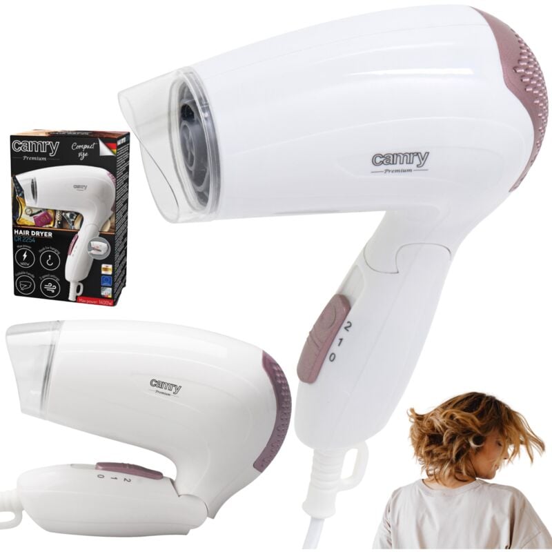 Camry CR2254 Haartrockner de Reise, faltbar, kompakt, 2 Stufen de Leistung, Konzentratordüse 360°, 1200W, White