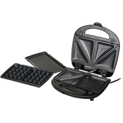 Camry CR3024 Appareil à Sandwich maker 3 en 1, Plaques Interchangeables, Gaufrier, Grille 1000W Noir
