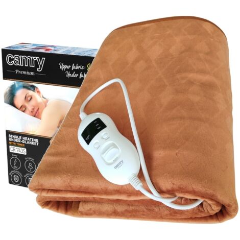 Camry CR7435 Chauffe-lit Électrique 150 x 80cm, 8 Niveaux de Puissance, Minuteur, Lavable 60W Marron