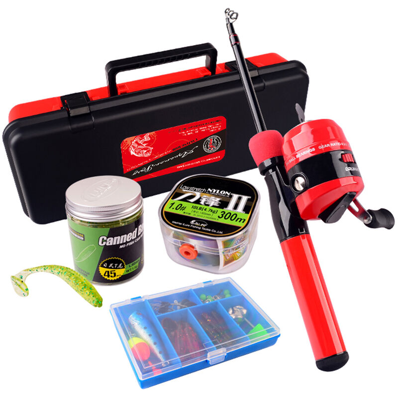 

Cana de pescar para ninos Cana de pescar ultraligera Ultraligera + Carrete de pesca + Senuelos de pesca Caja de aparejos de pesca,rojo