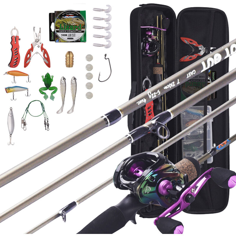 

Cana de pescar portatil + carrete de pesca de cebo rueda de pesca línea de senuelo suave y duro juego de bolsa de aparejos de pesca Kit de pesca