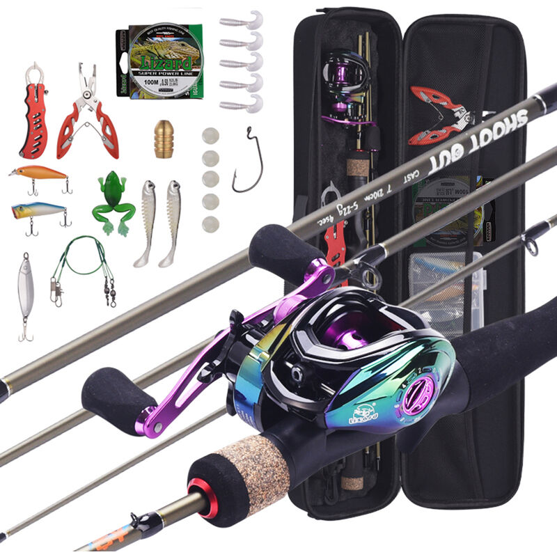 

Cana de pescar portatil + carrete de pesca de cebo rueda de pesca línea de senuelo suave y duro juego de bolsa de aparejos de pesca Kit de pesca