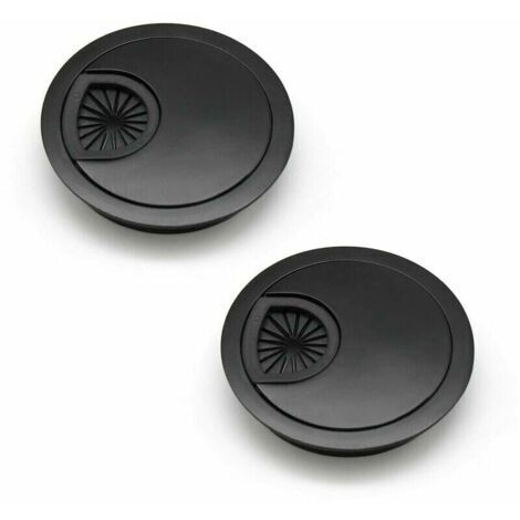 Canal de câble 60 mm Cache-trou pour bureaux et établis Couleur : Noir Matériau : Alliage de zinc 2 pièces