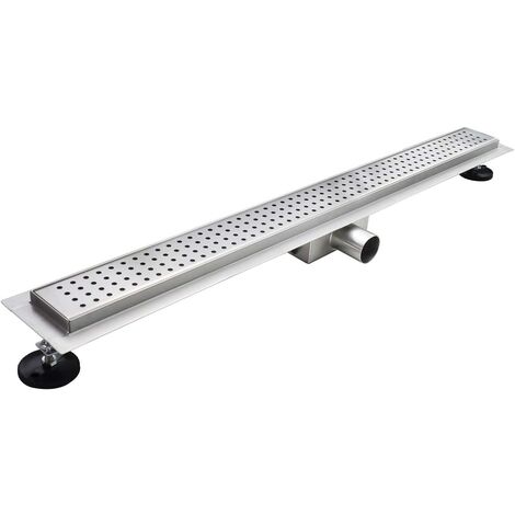 Canaleta de Ducha Rectangular de Acero Inoxidable Ultra Plana Medidas 60cm - Modelo R7 Desag�e de Borde C�rculo plateado