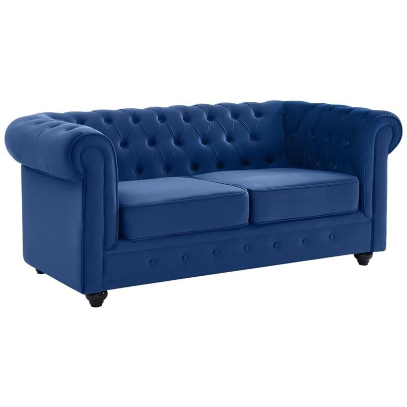 Vente-unique - Canapé 2 places chesterfield - Velours bleu roi