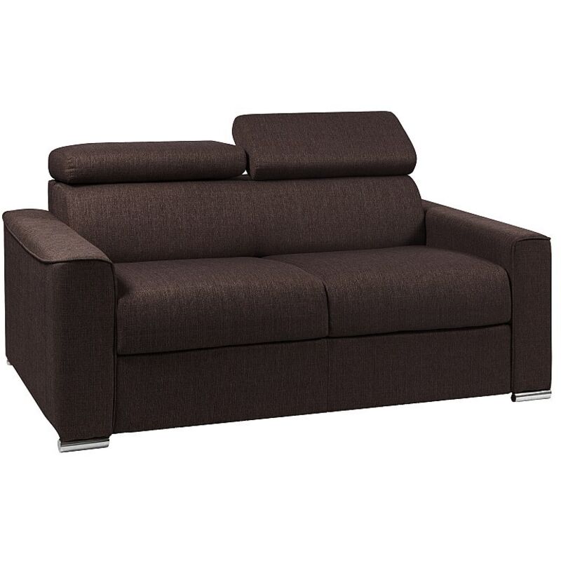 Canapé 2 places convertible express en tissu marron - couchage 120 cm - Matelas 22 cm avec mémoire de forme VIZIR