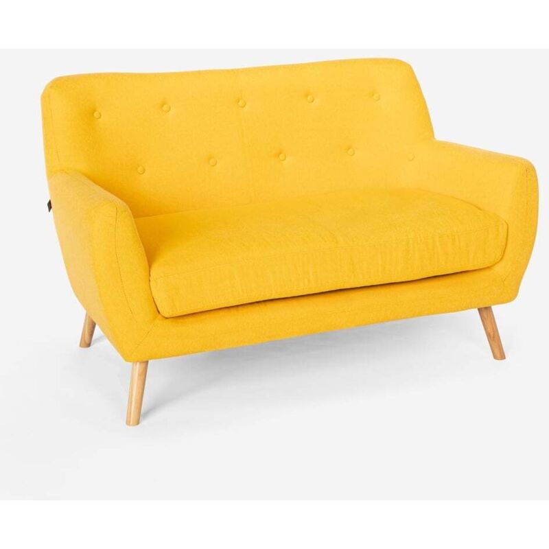 Le Roi Du Relax – Canapé 2 places scandinave en tissu jaune – Structure en bois de hêtre – Dossier large et matelassé – Confort optimal pour espaces Le Roi Du Relax – Canapé 2 places scandinave en tissu jaune – Structure en bois de hêtre – Dossier large et matelassé – Confort optimal pour espaces