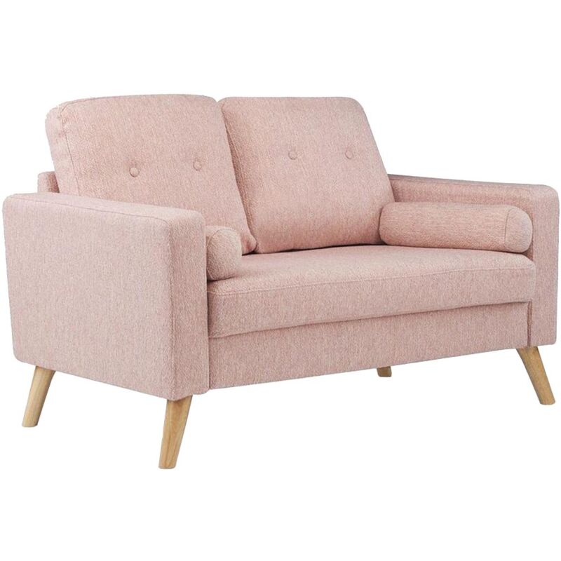 Vente-unique - Canapé 2 places en tissu effet lainage à bouclettes tatum - Rose