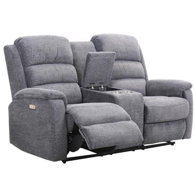 Vente-unique - Canapé 2 places relax électrique avec tablette en tissu anthracite nevers