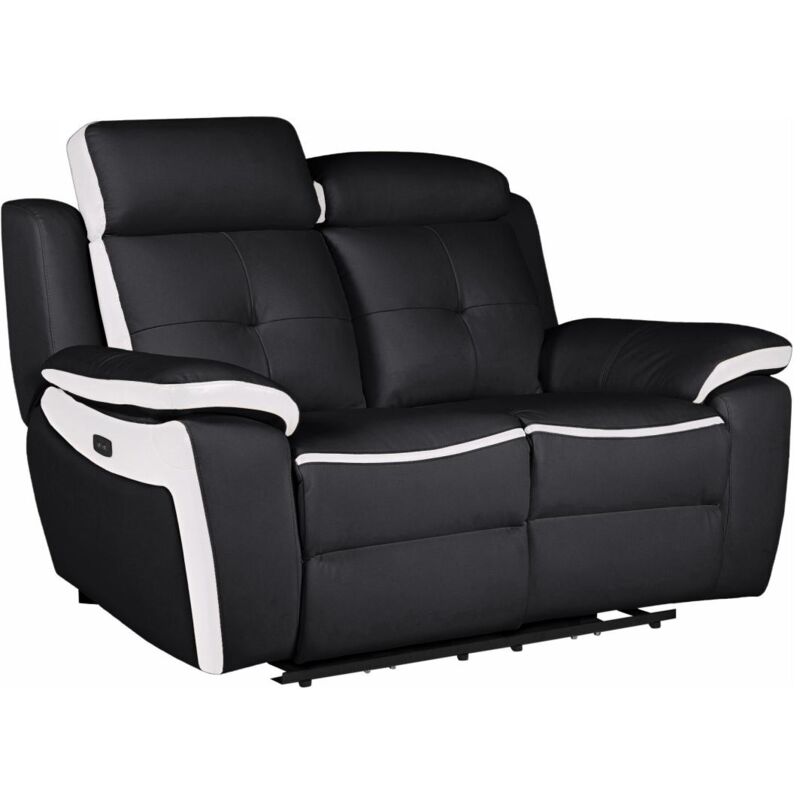 Vente-unique - Canapé 2 places relax électrique en cuir angelique - Noir/blanc