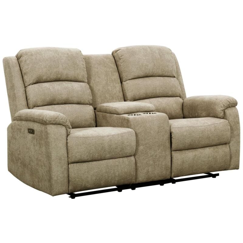Vente-unique - Canapé 2 places relax électrique en tissu taupe avec tablette nevers