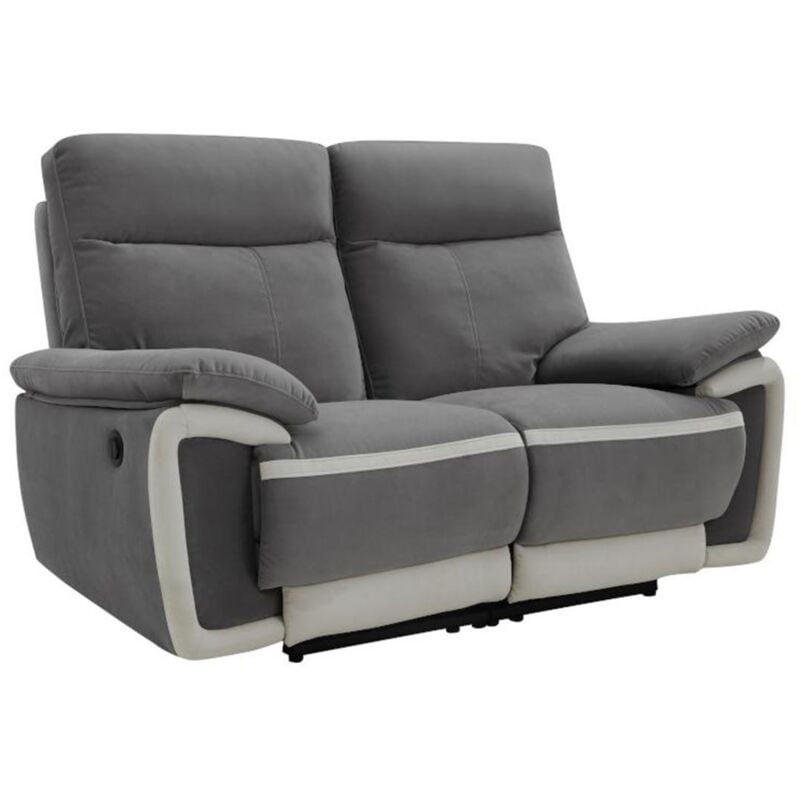 Vente-unique - Canapé 2 places relax électrique en velours metti - Gris et bandes écru