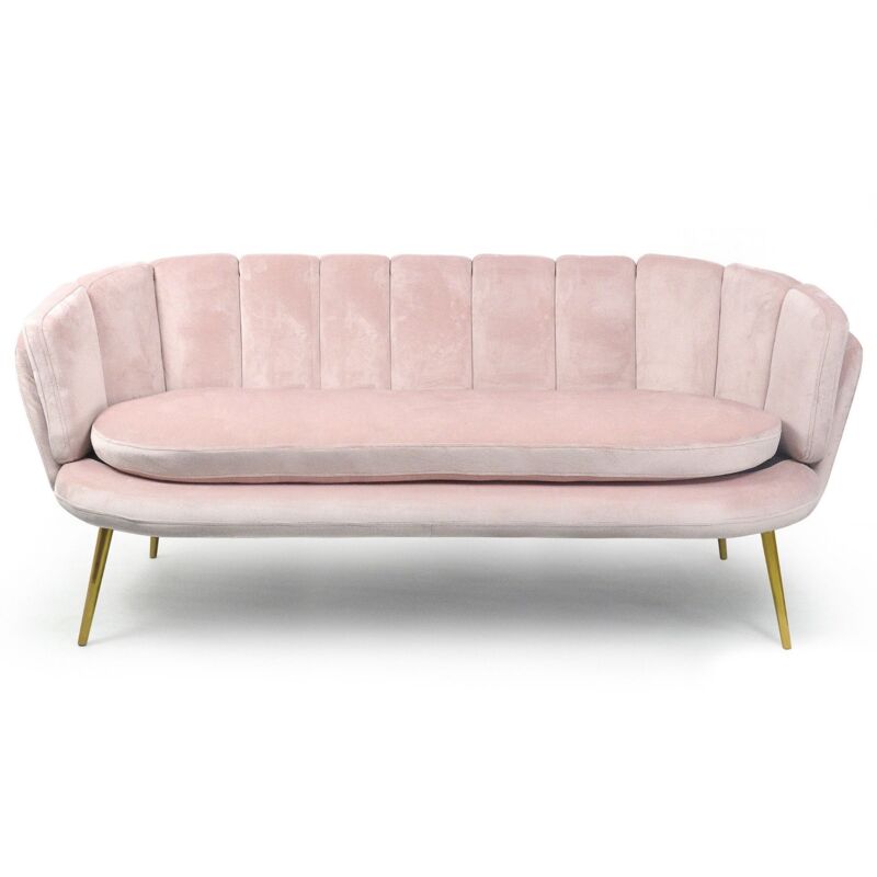 Cotecosy - Canapé 3 places arrondi Brenda Velours Rose pieds Or