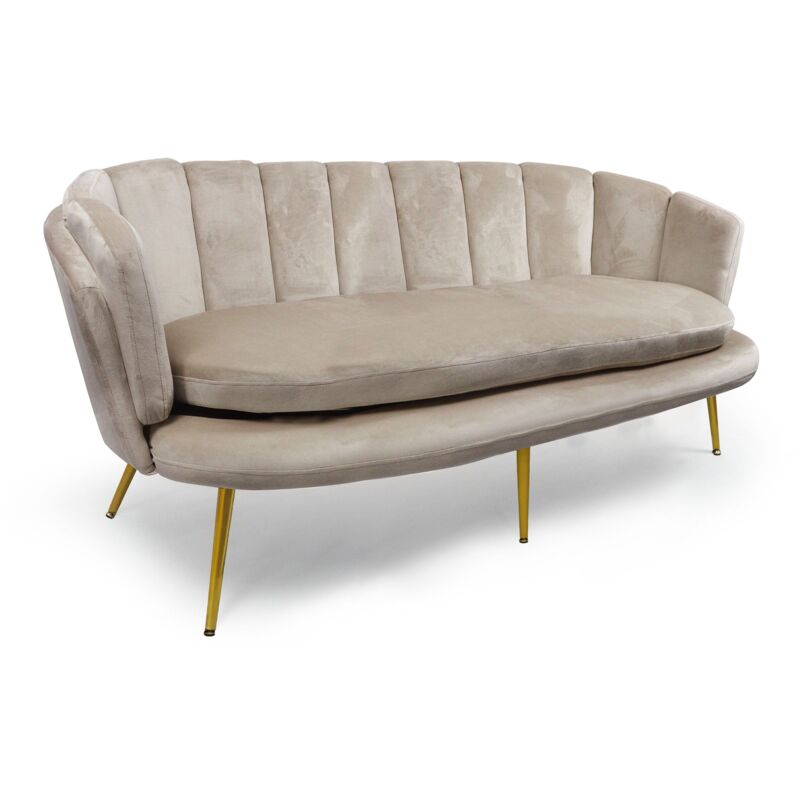 Canapé 3 places arrondi Brenda Velours Taupe pieds Or