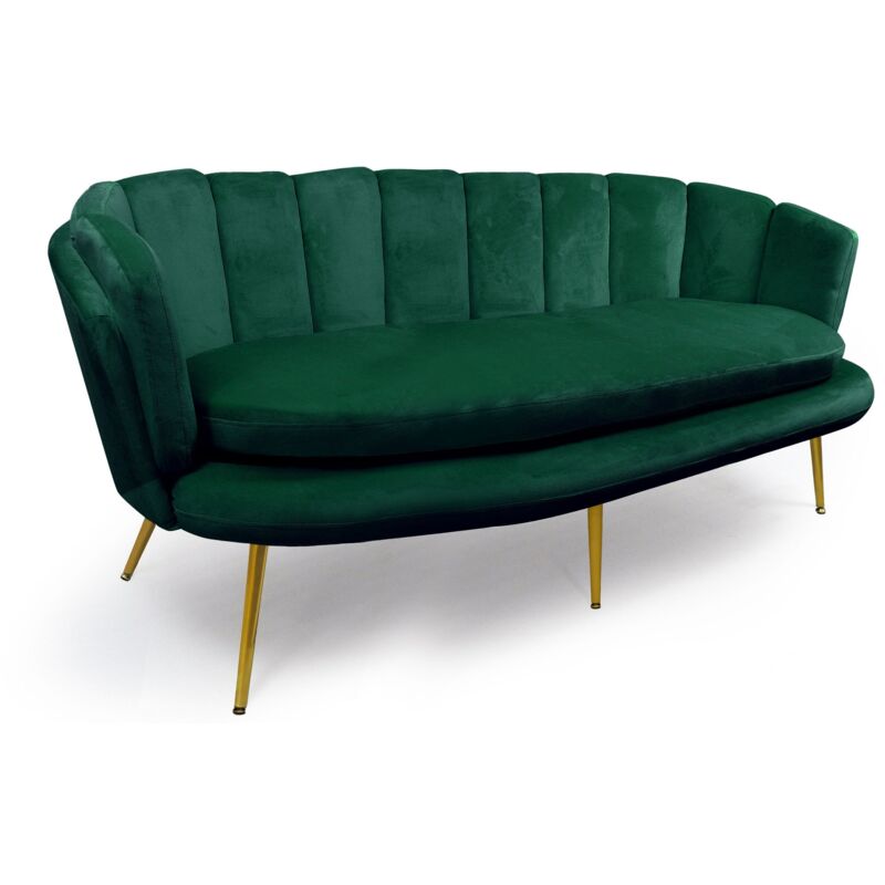 Cotecosy - Canapé 3 places arrondi Brenda Velours Vert pieds Or