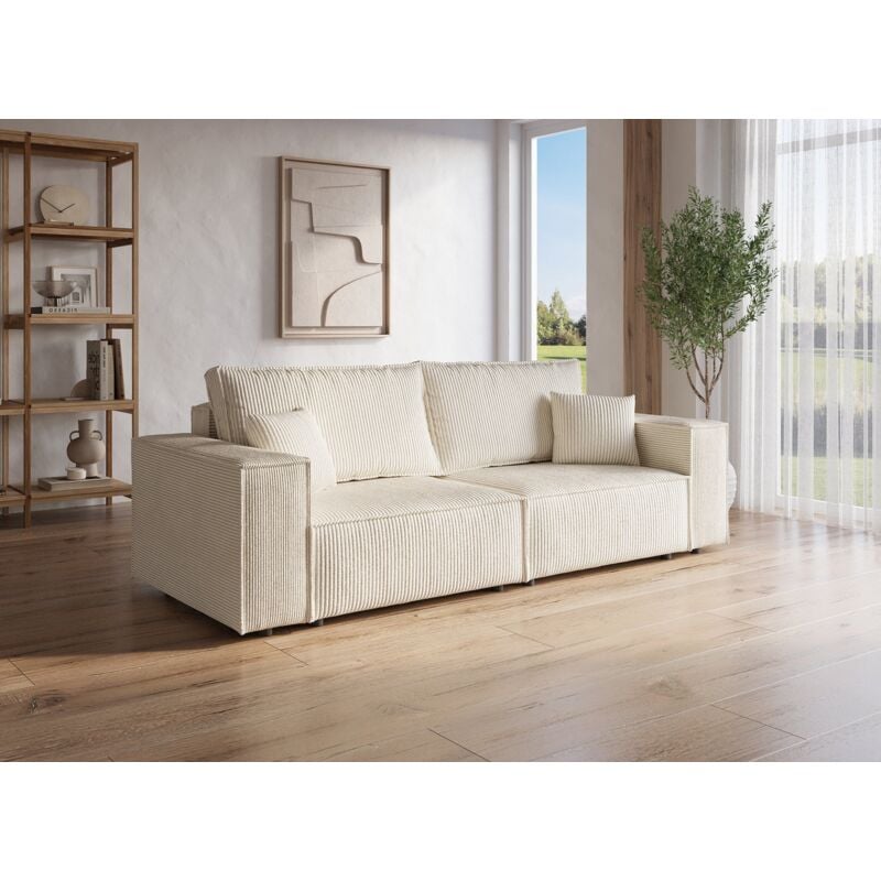 Deco In Paris - jade - Canapé 3 places avec coffre en velours côtelé beige jade