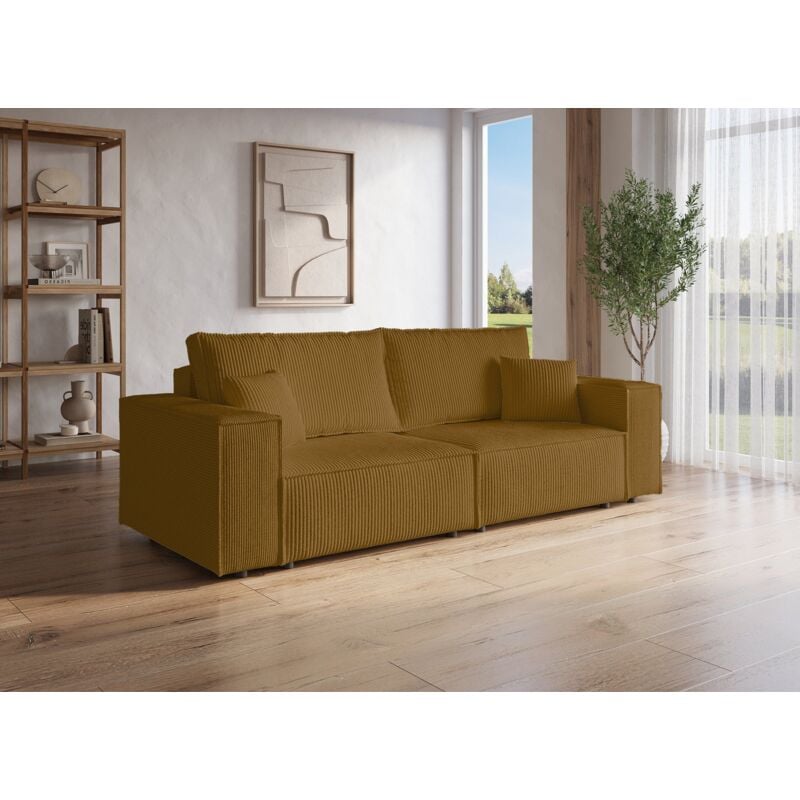 Deco In Paris - jade - Canapé 3 places avec coffre en velours moutarde jade