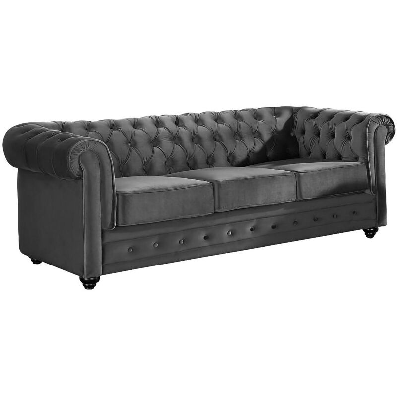 Vente-unique - Canapé 3 places chesterfield - Velours anthracite
