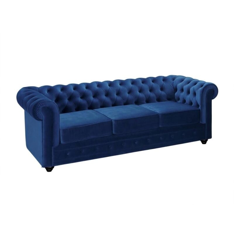 Vente-unique - Canapé 3 places chesterfield - Velours bleu roi