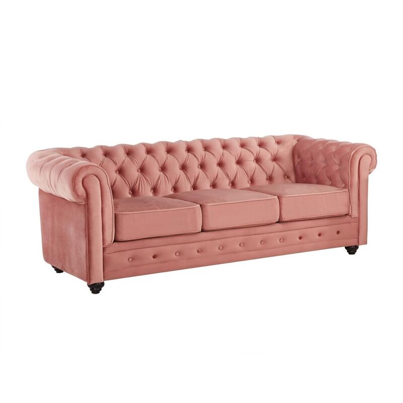Vente-unique - Canapé 3 places chesterfield - Velours rose pastel